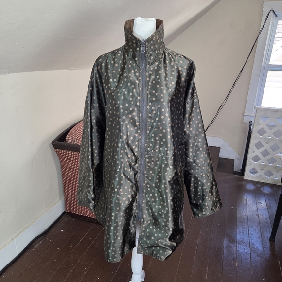 Mycra Pac ONE Reversible Raincoat Jacket Polka Dot / Solid Brown Size O-P